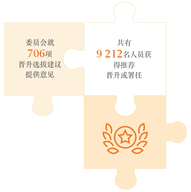 委员会就706项晋升选拔建议提供意见共有9 212名人员获得推荐晋升或署任